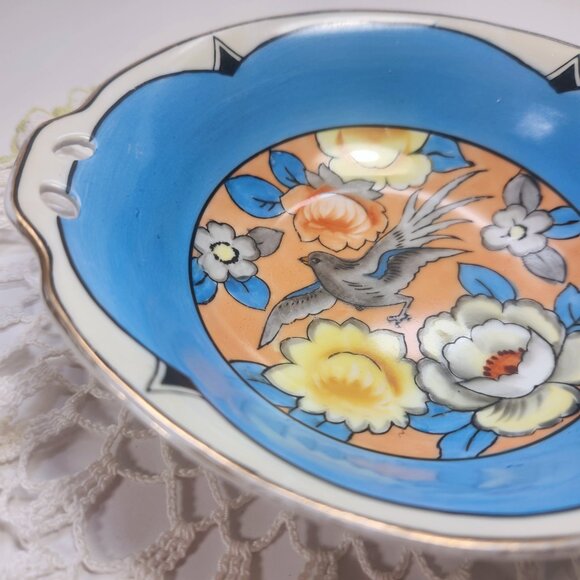 Noritake Bowl Hand Painted Bird and Flowers M Stamp Vintage Made in Japan - Picture 5 of 12